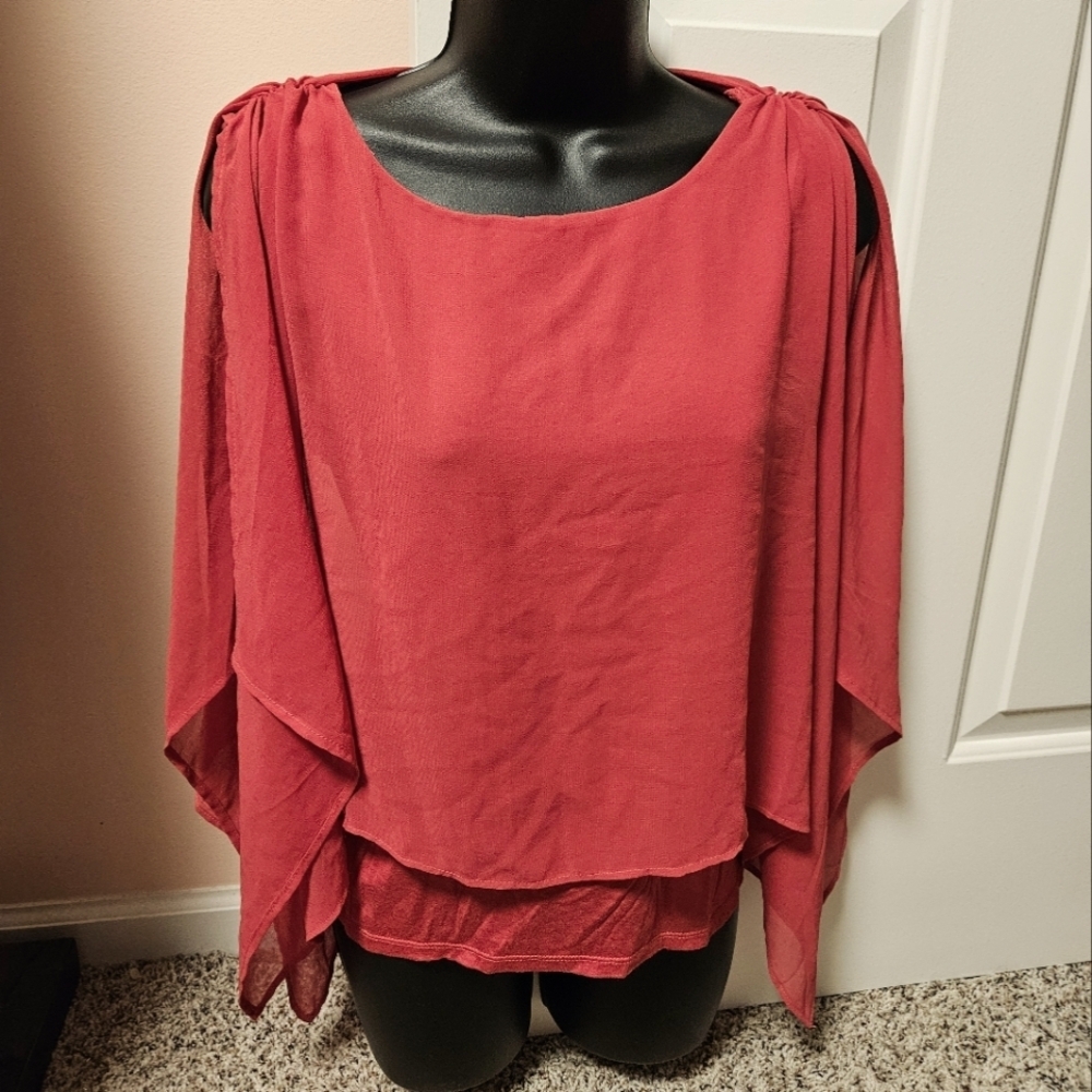 New York & Company Sheer Cut Out Sleeve Top